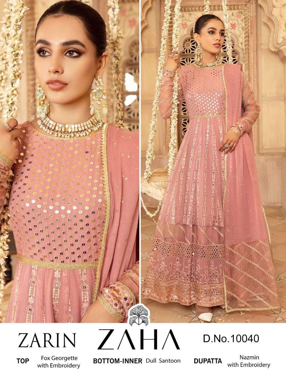 ZAHA ZARIN VOL-01 10042 A TO B SERIES PURE GEORGETTE EMBROIDERY PAKISTANI DRESSES-00201