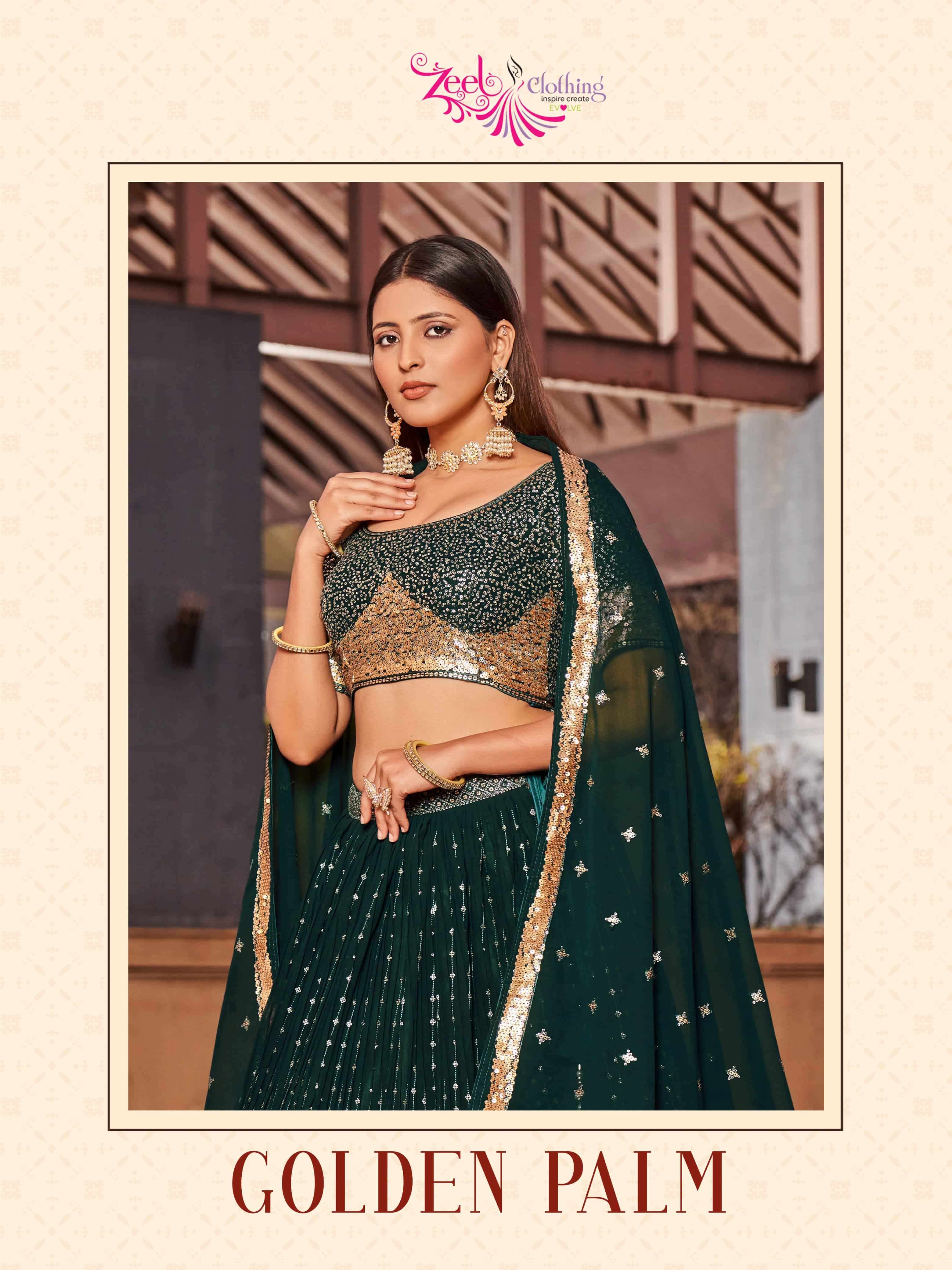 ZEEL CLOTHING GOLDEN PALM 8001 TO 8011 SERIES PURE GEORGETTE EMBROIDERY LEHENGAS-00028