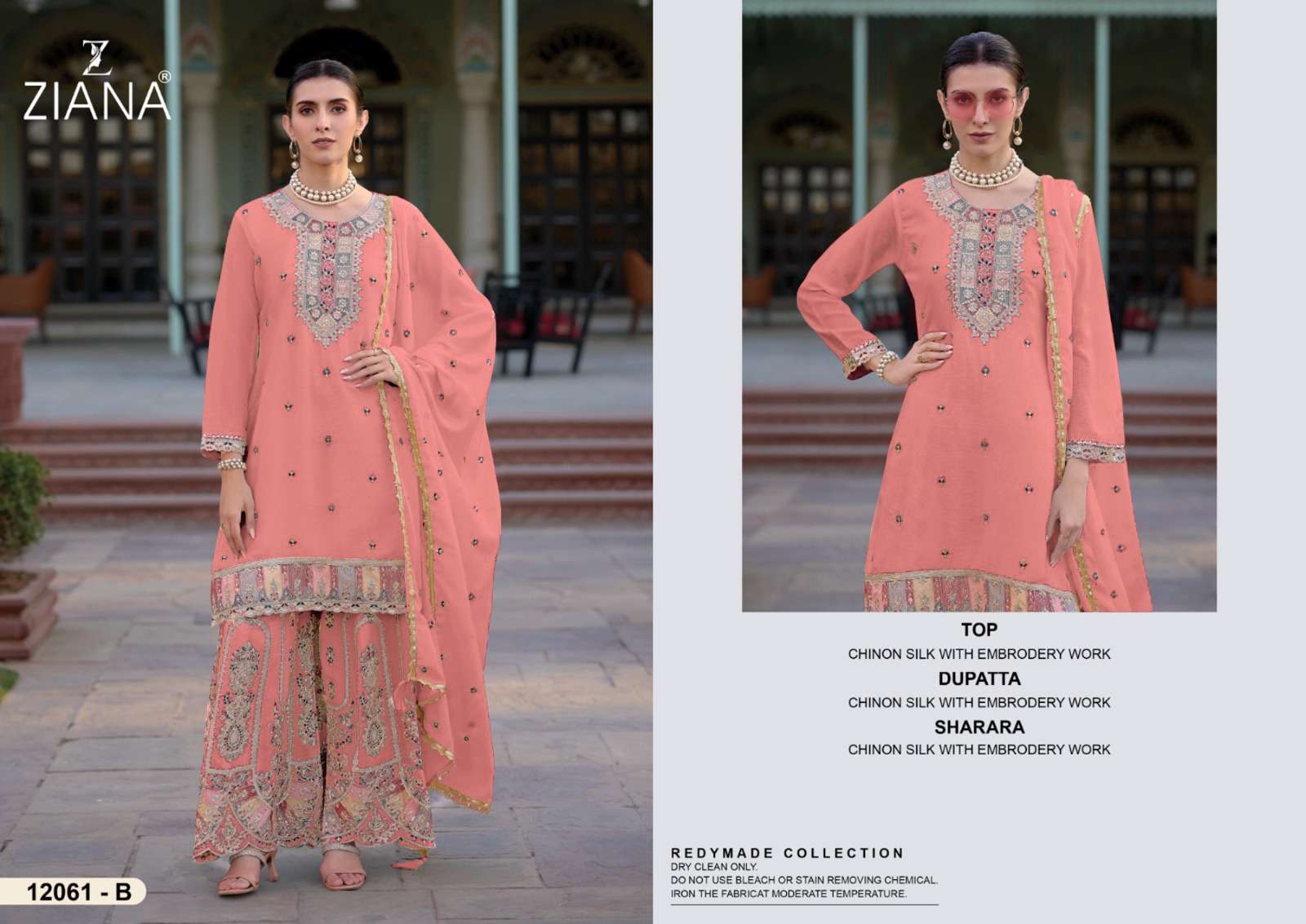 ZIANA 12061 A TO D SERIES PURE CHINON SILK EMBROIDERY PAKISTANI DRESSES-00028