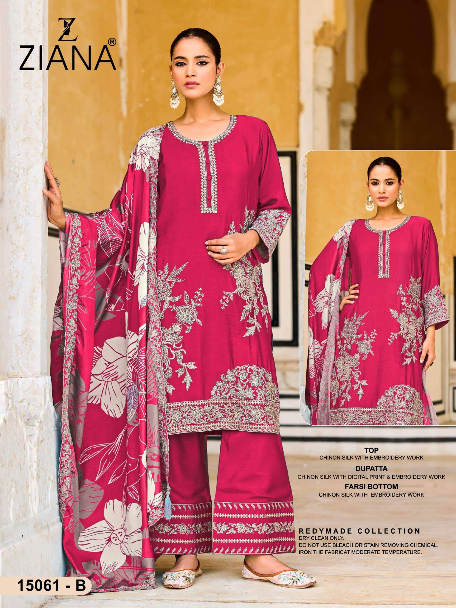 ZIANA 15061 A TO D SERIES PURE CHINON SILK EMBROIDERY DRESSES-00028
