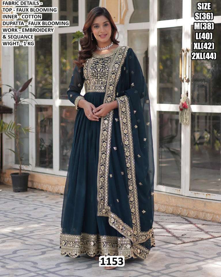 1153 SERIES BY ASLIWHOLESALE FAUX GEORGETTE EMBROIDERY STITCHED SUITS -00095