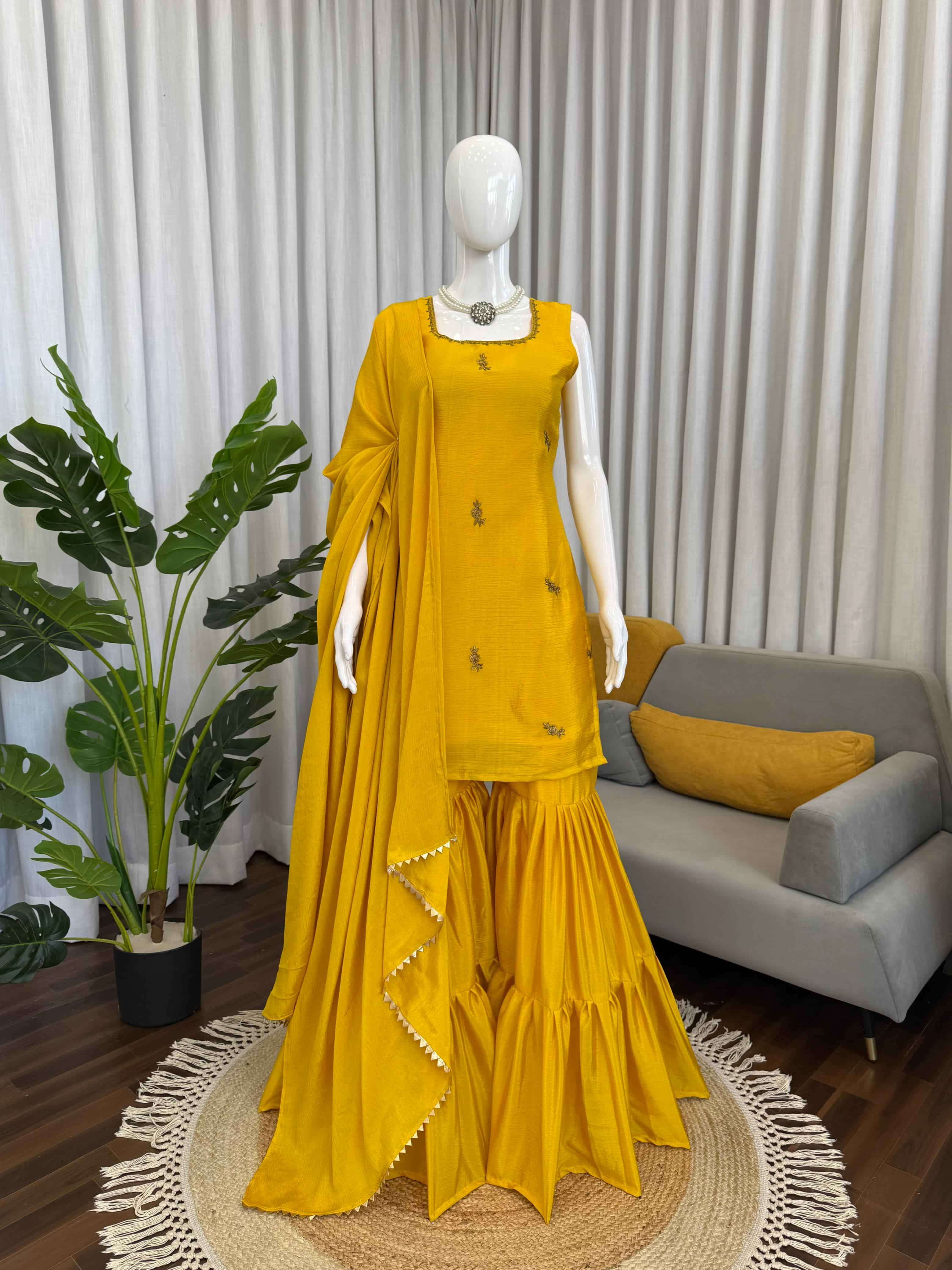1569 HIT COLOUR BY ASLIWHOLESALE CHINON SILK SHARARA STITCHED DRESSES-00241