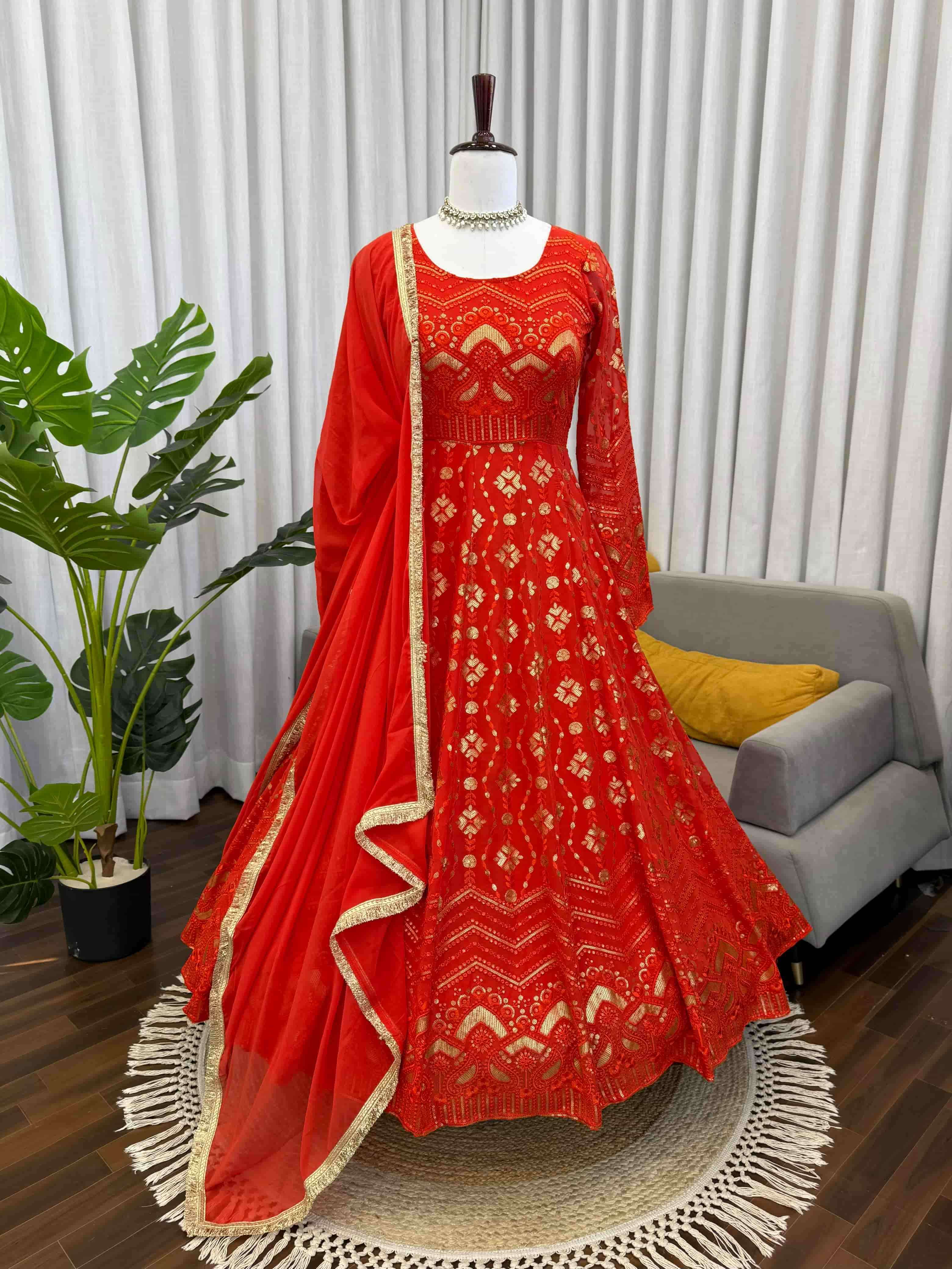 1570 HIT COLOUR BY ASLIWHOLESALE FAUX GEORGETTE EMBROIDERY ANARKALI-00241