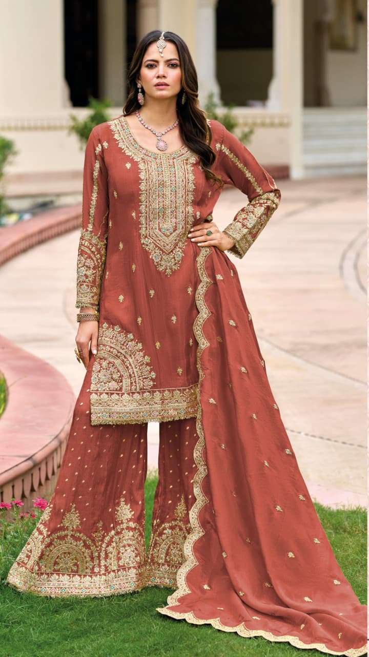 1955 SERIES BY ASLIWHOLESALE EMBROIDERY CHINON SALWAR SUITS - 00318