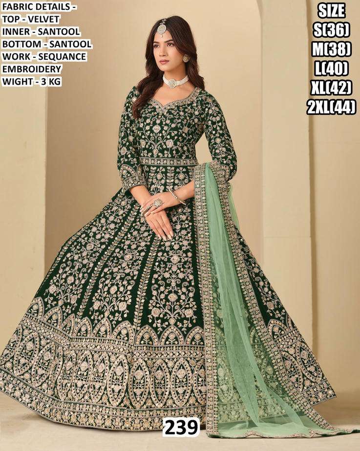 239 SERIES BY ASLIWHOLESALE VELVET EMBROIDERY GOWNS - 00095