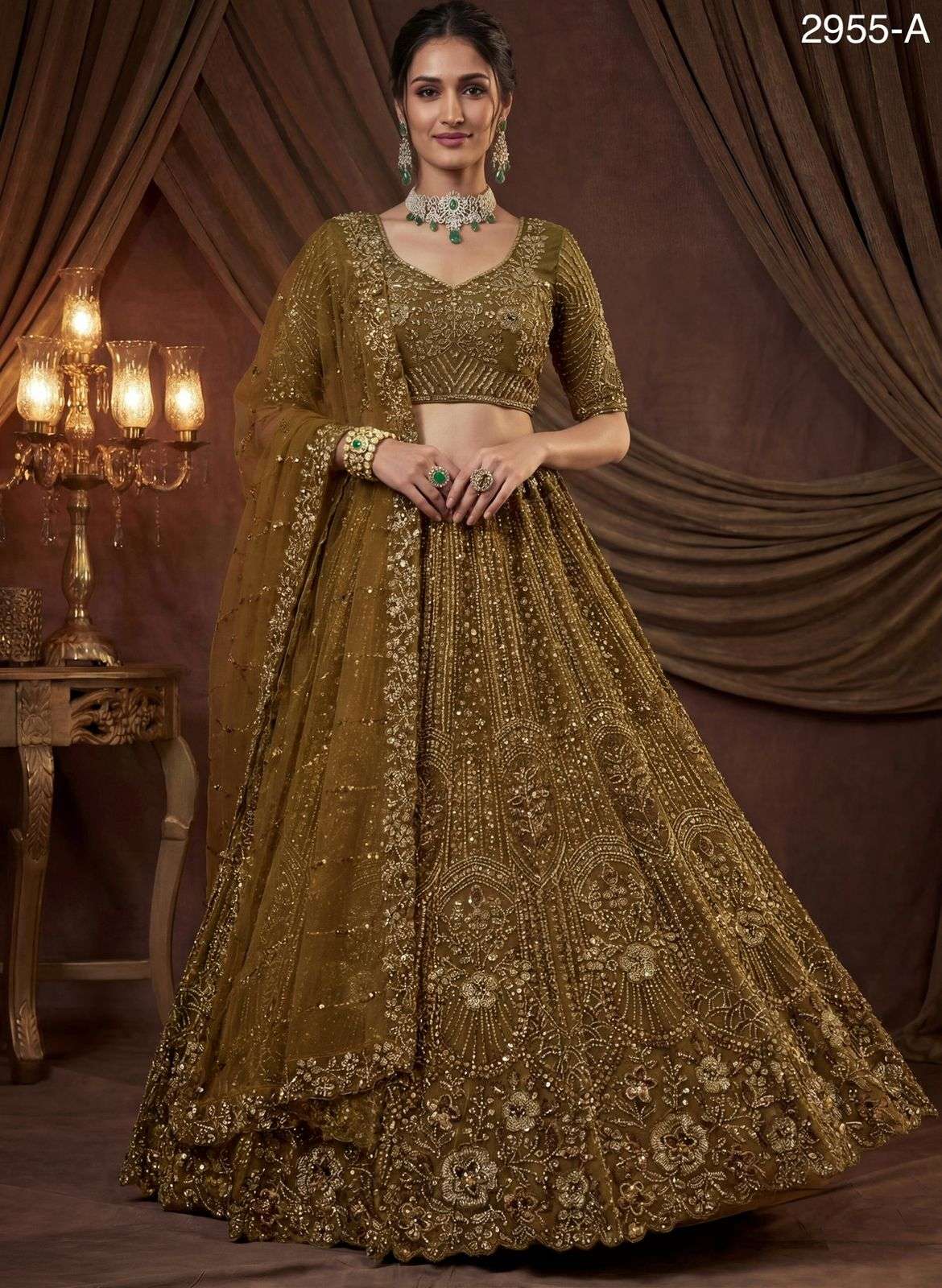 2955 HIT COLOUR BY ASLIWHOLESALE NET EMBROIDERY LEHENGAS-00130