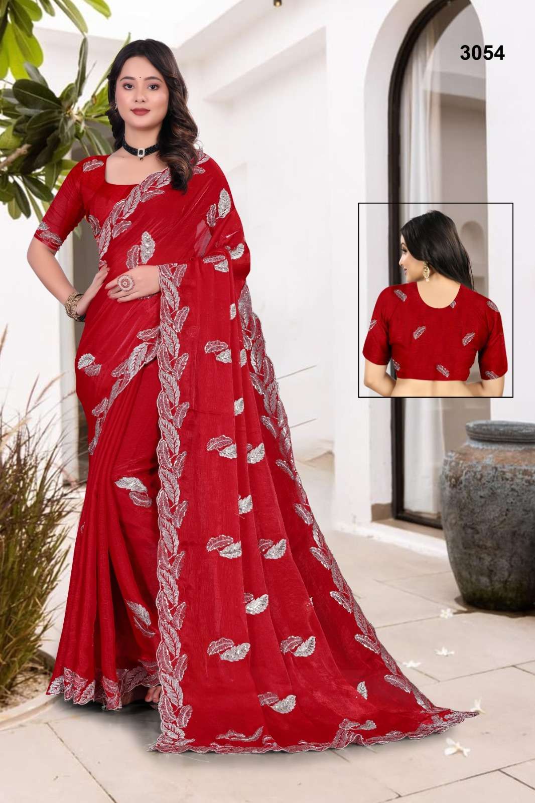 3054 COLOUR BY ASLIWHOLESALE SATIN EMBROIDERY SAREES-00103