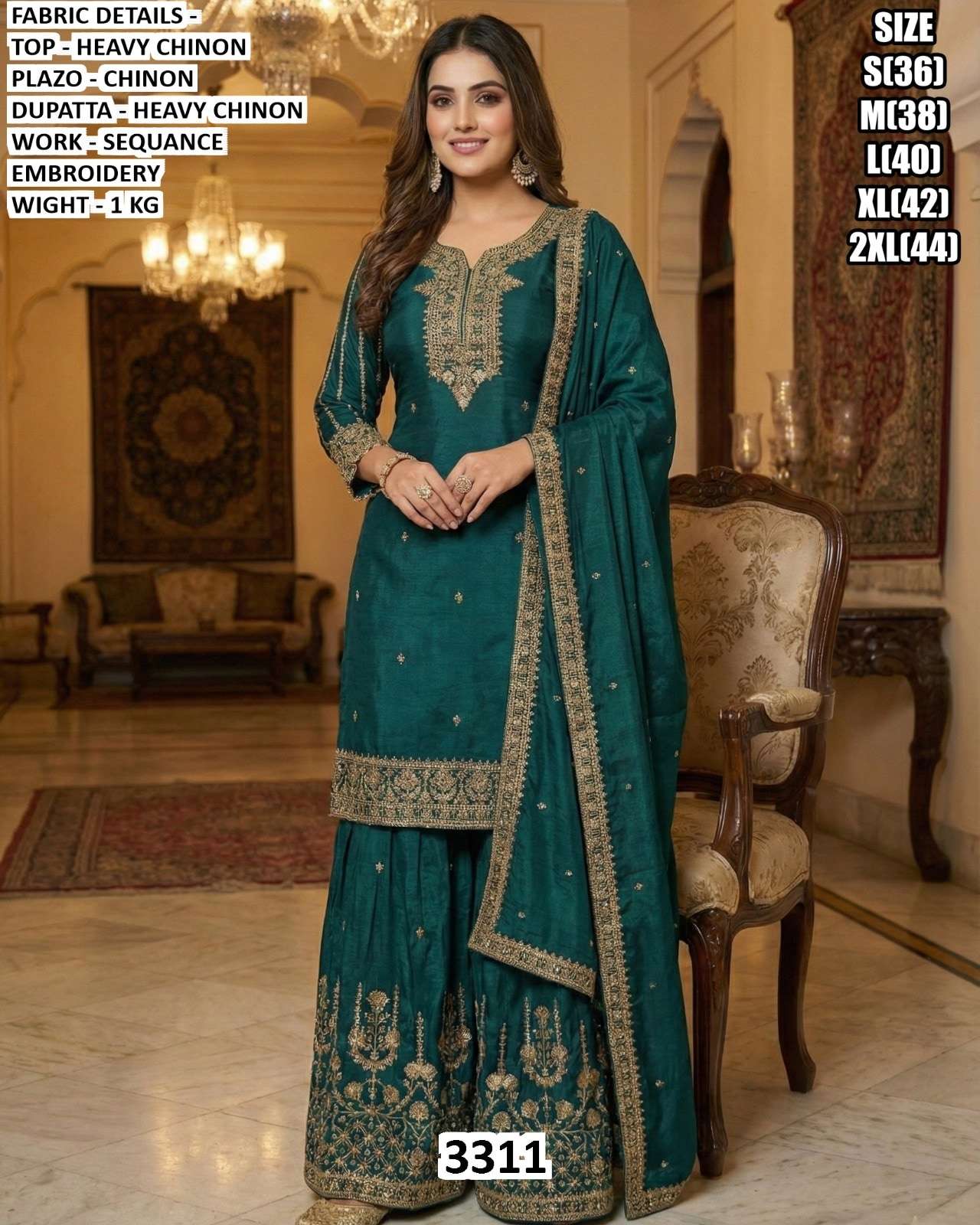 3311 SERIES BY ASLIWHOLESALE CHINON SHARARA EMBROIDERY DRESSES-00095