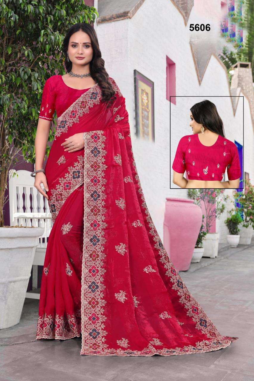 5606 COLOUR BY ASLIWHOLESALE SATIN EMBROIDERY SAREES-00103