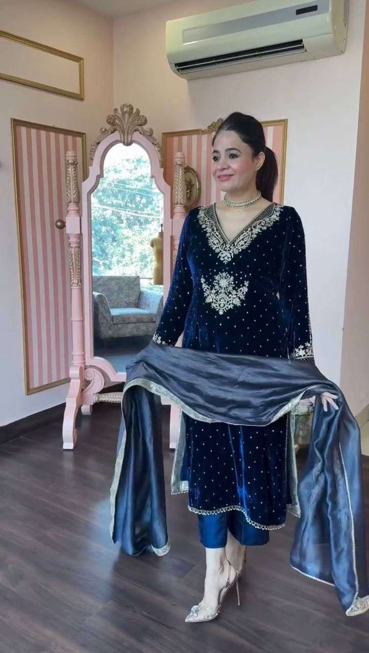  5771 HIT COLOUR BY ASLIWHOLESALE VELVET EMBROIDERY DRESSES - 00242
