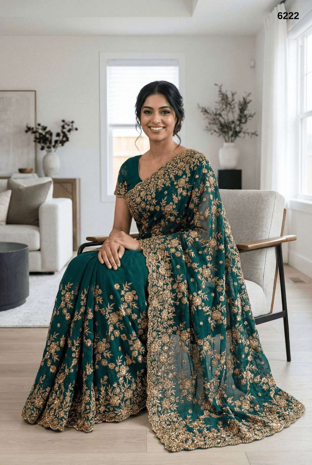 6222 COLOUR BY ASLIWHOLESALE GEORGETTE EMBROIDERY SAREES - 00103