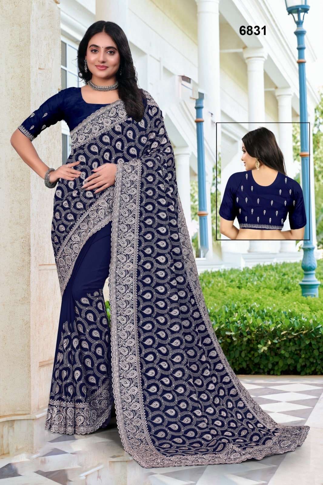 6831 COLOUR BY ASLIWHOLESALE DESIGNER GEORGETTE EMBROIDERY SAREES-000103