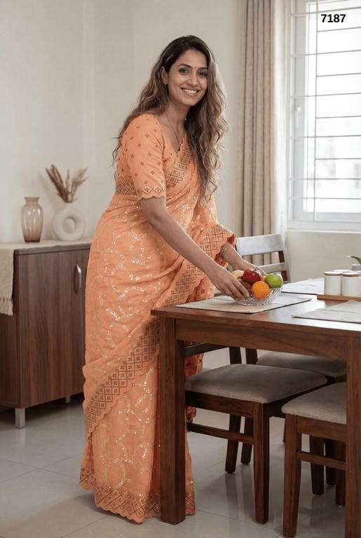 7187 COLOUR BY ASLIWHOLESALE ORGANZA EMBROIDERY SAREES-00103