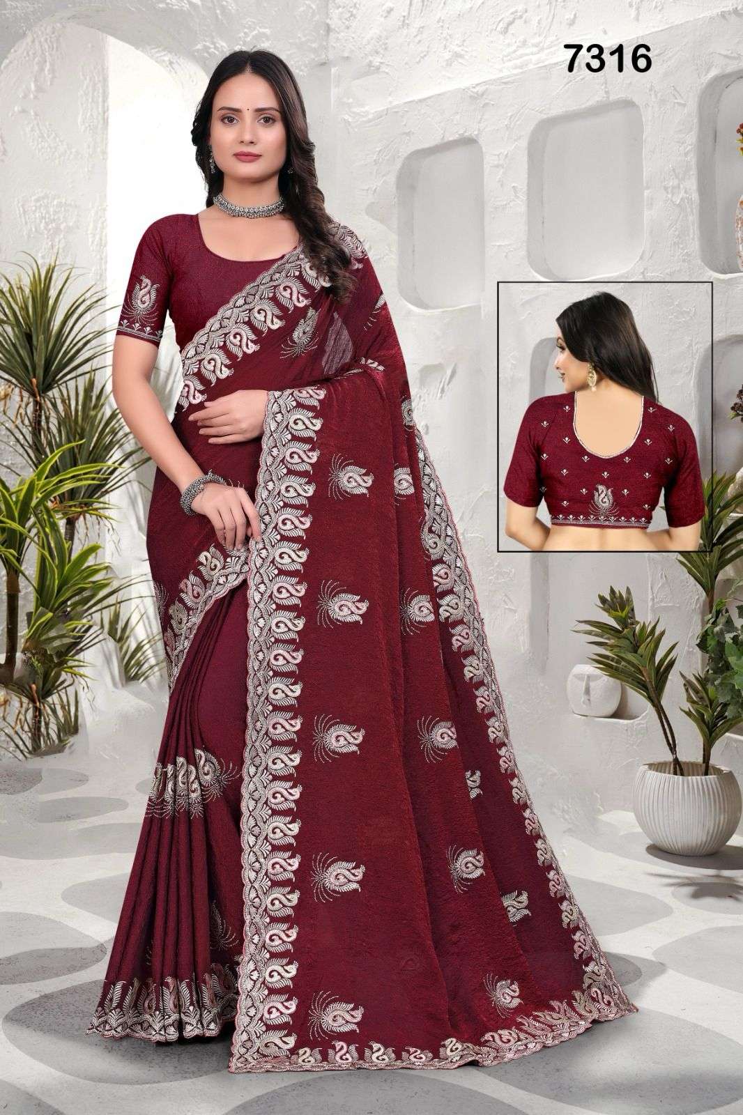 7316 COLOUR BY ASLIWHOLESALE FANDY CRUSH EMBROIDERY SAREES-00103