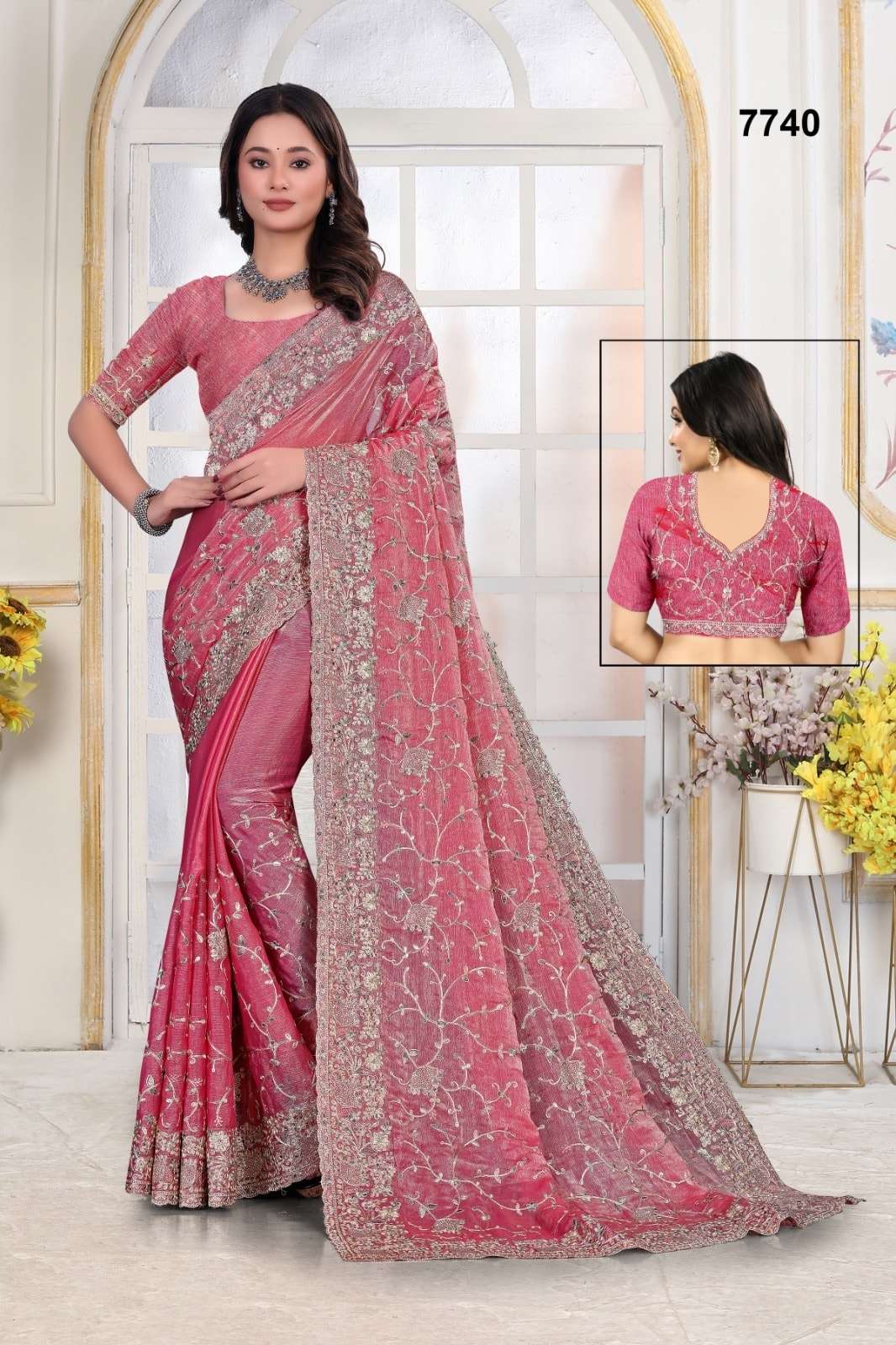 7740 COLOUR BY ASLIWHOLESALE FANDY SILK EMBROIDERY SAREES-00103