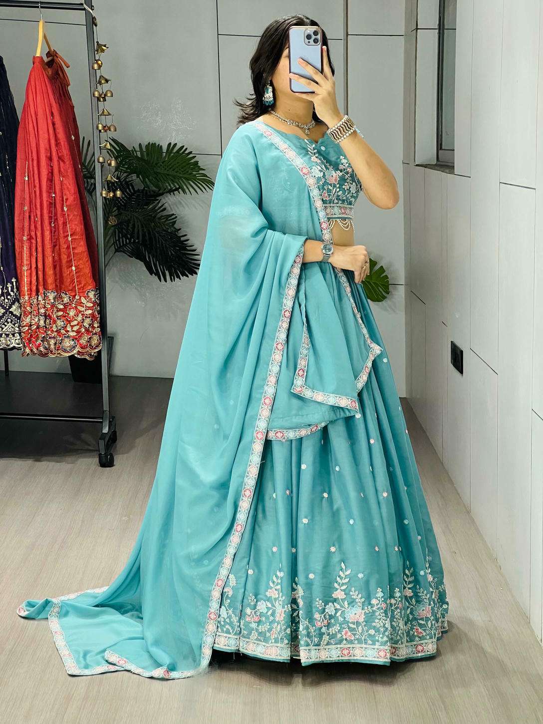 8119 COLOUR ASLIWHOLESALE HEAVY GEORGETTE EMBROIDERY LEHENGAS-00135
