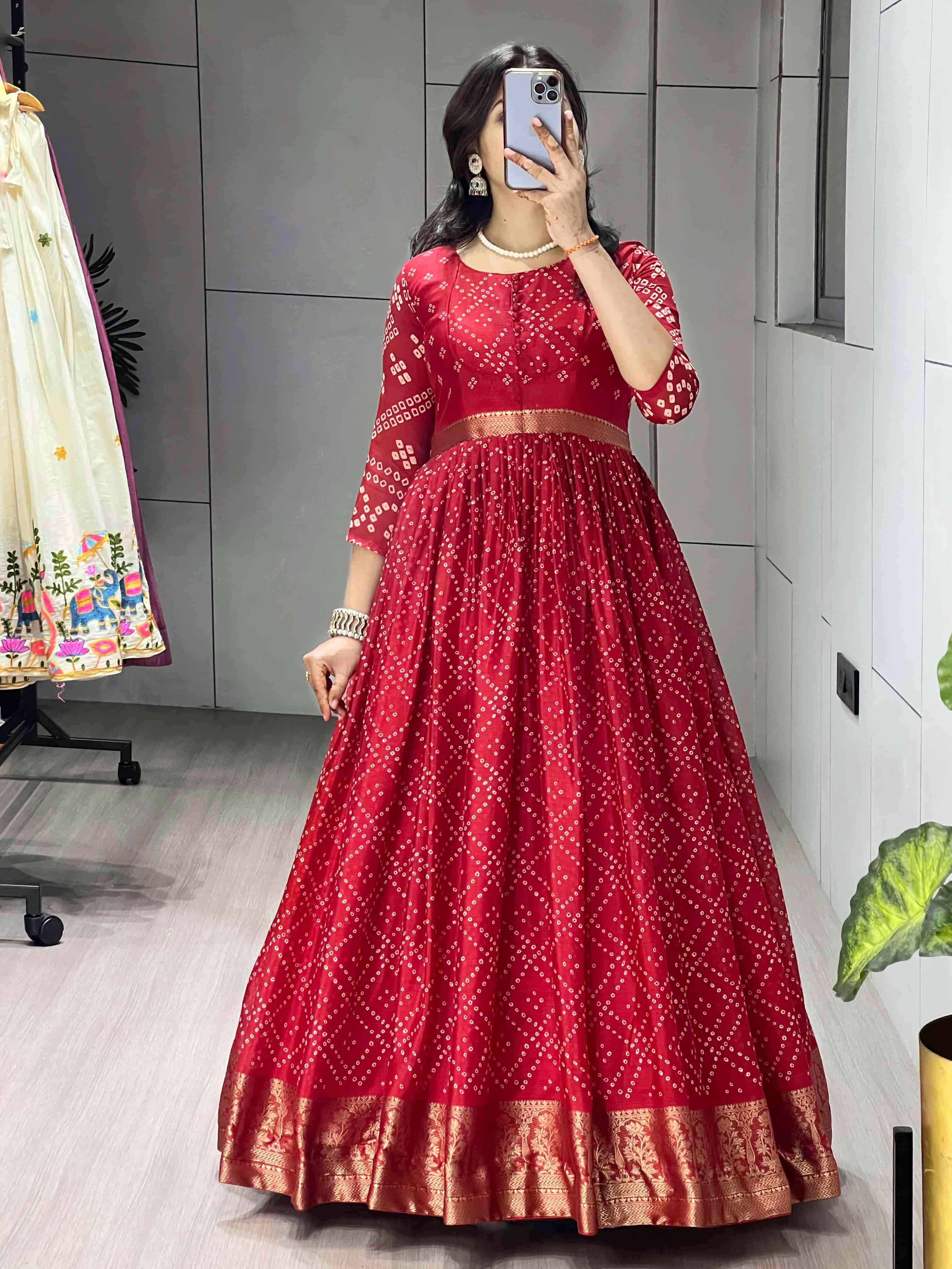 8122 COLOUR BY ASLIWHOLESALE CHINON BANDHANI PRINTED GOWN-00135
