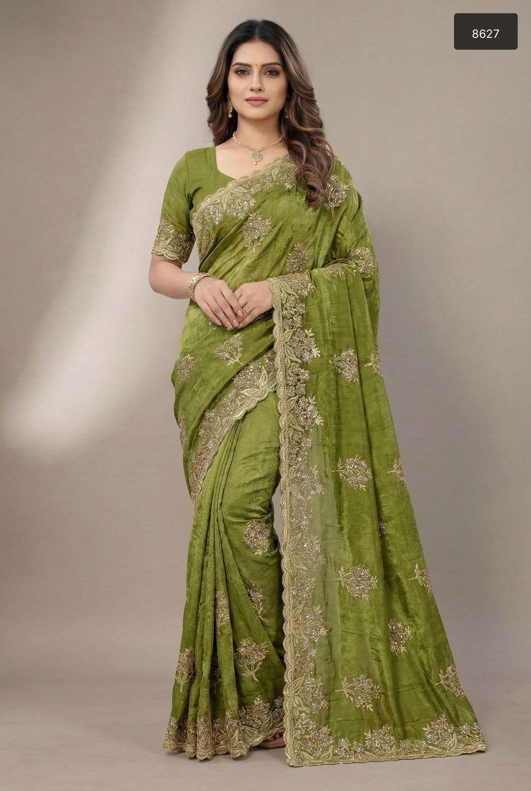 8627 COLOUR BY ASLIWHOLESALE SATIN EMBROIDERY SAREES-00103