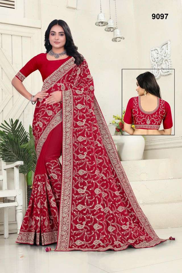 9097 COLOUR BY ASLIWHOLESALE FENDY SILK EMBROIDERY SAREES-00103