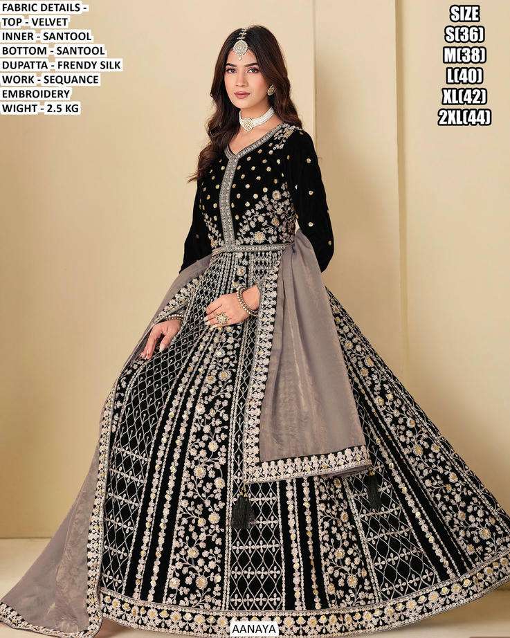 AANAYA BY ASLIWHOLESALE VELVET EMBROIDERY GOWNS - 00095
