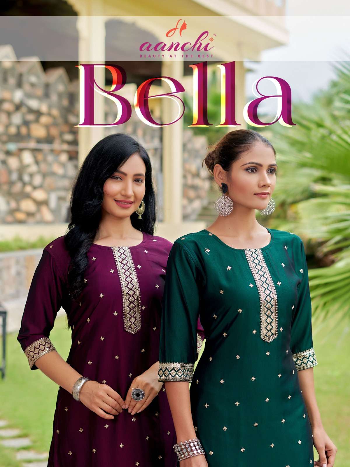 AANCHI BELLA RANGEELA SILK STRAIGHT CUT KURTIS-00286