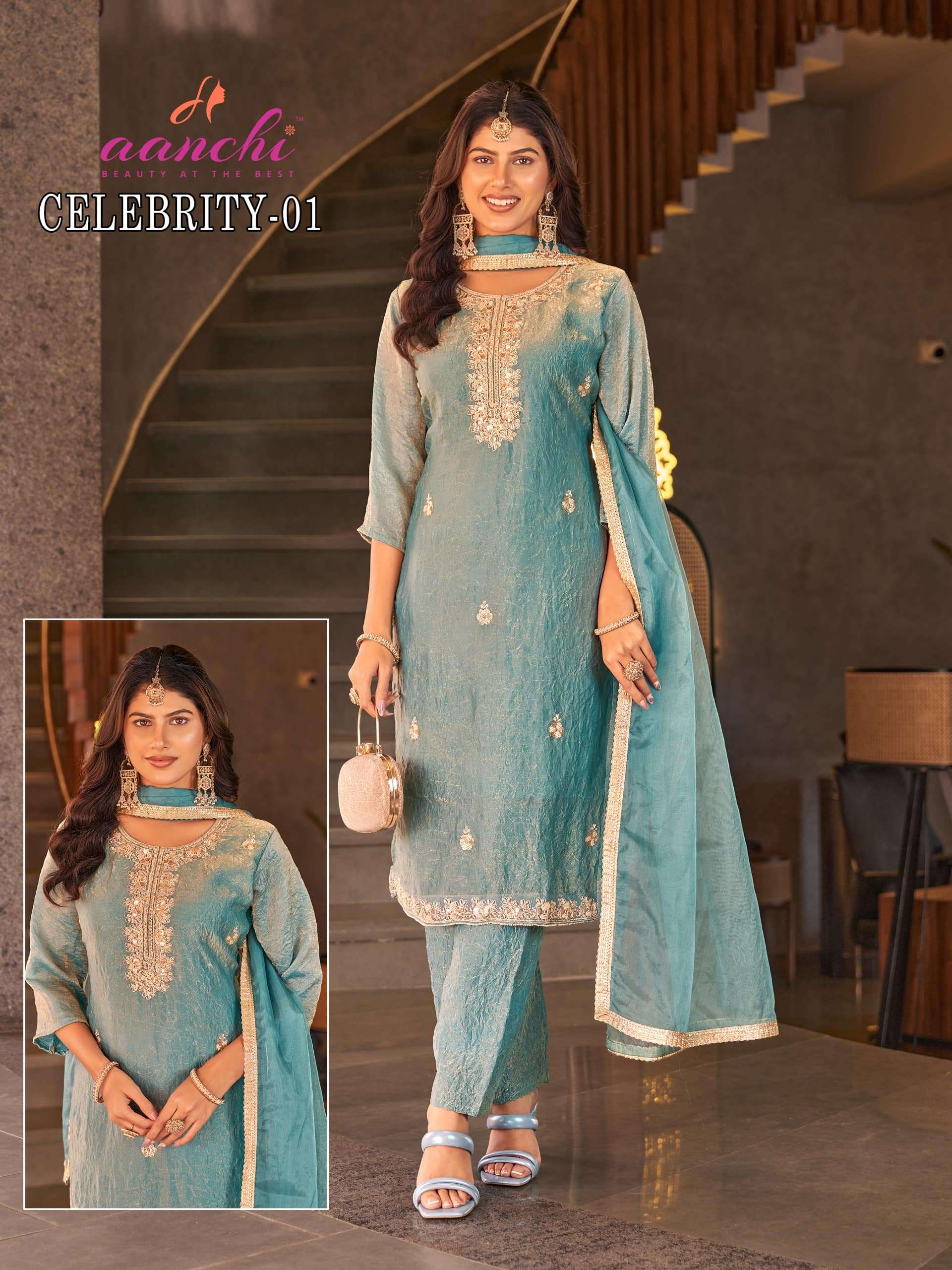 AANCHI CELEBRITY FANDY EMBROIDERY STITCHED SUIT WITH DUPTTA-00286