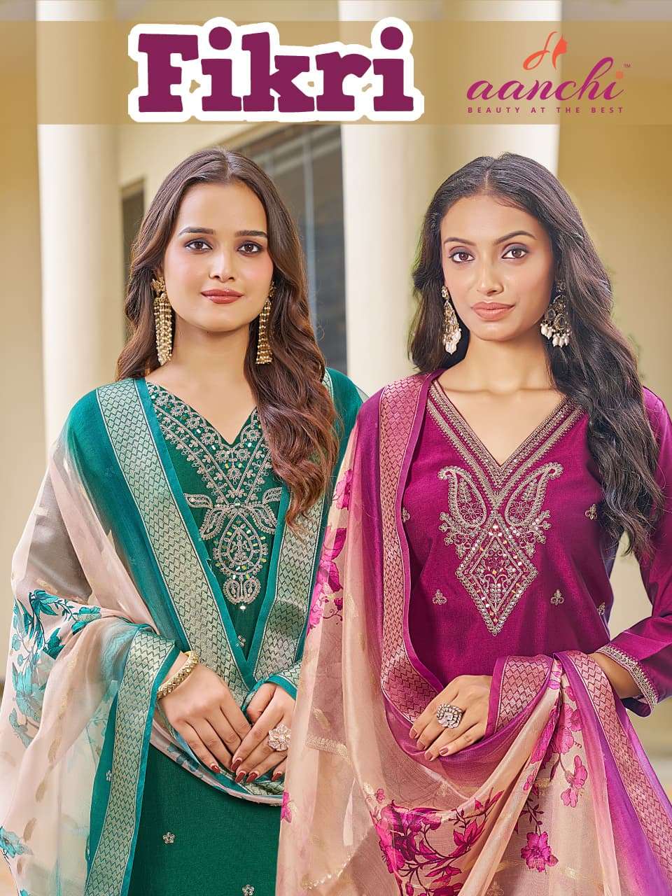 AANCHI FIKRI CRYSTAL SILK STITCHED EMBROIDERY STRAIGHT CUT DRESSES-00286