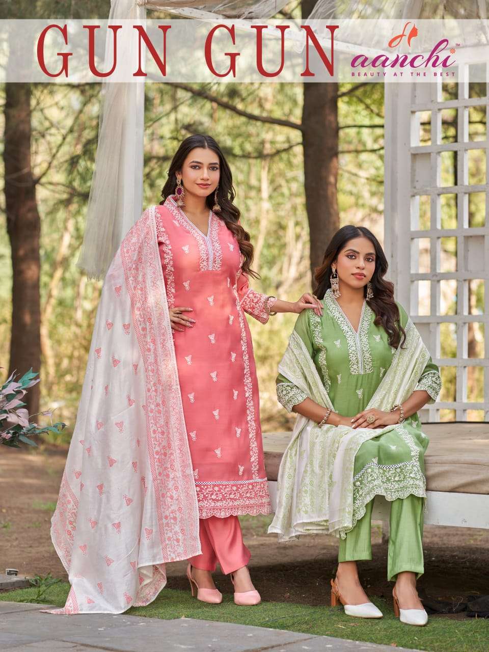 AANCHI GUN-GUN READYMADE MUL CHANDERI DRESSES-00286