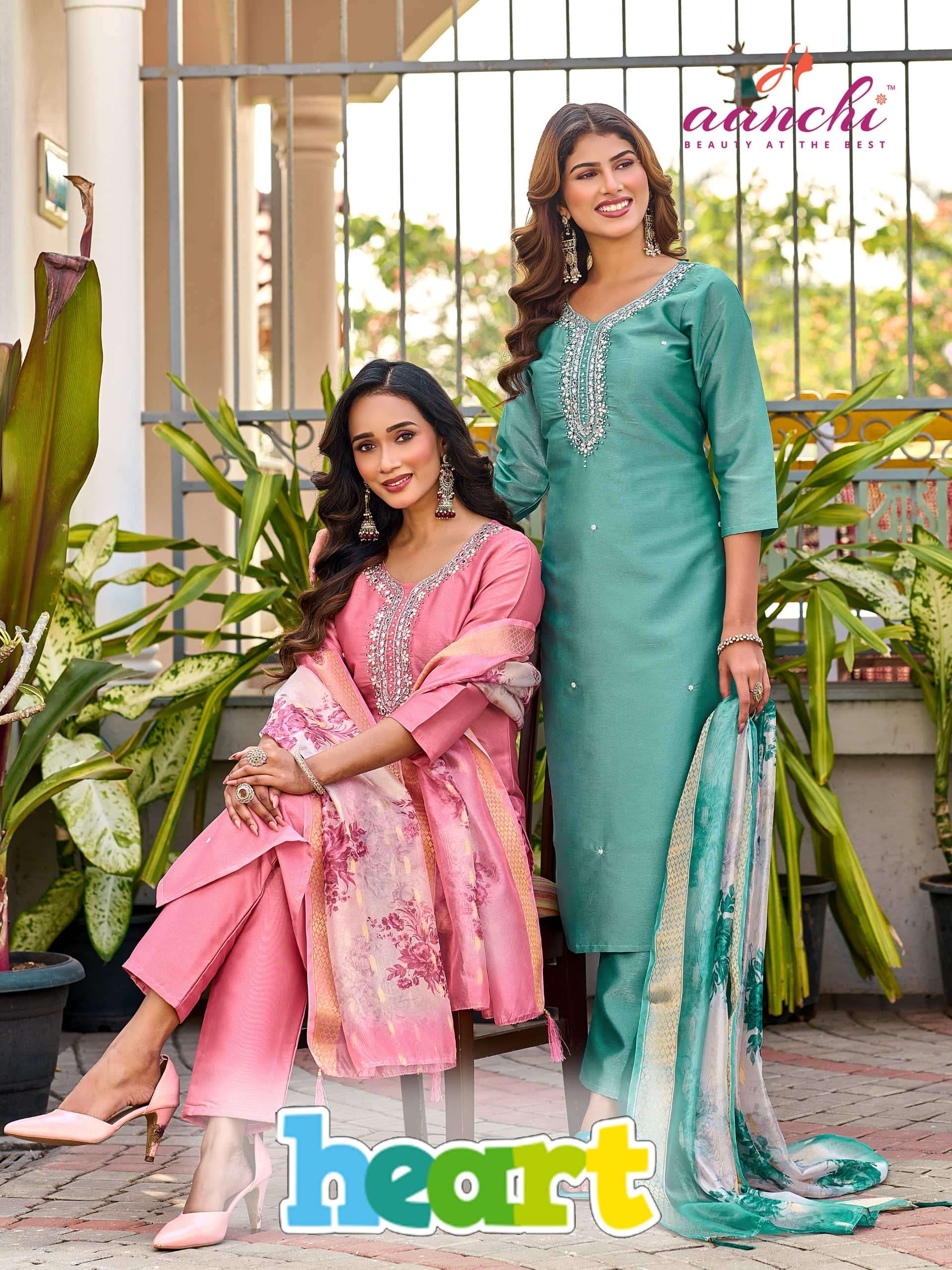 AANCHI HEART BARSANA SILK STRAIGHT CUT STITCHED DRESSES-00286
