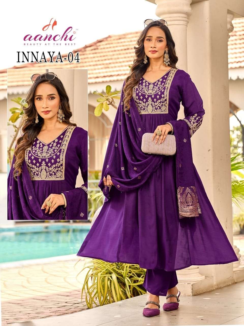 AANCHI INNAYA 01 TO 04 SERIES MAL CHANDERI ANARKALI SUIT-00286