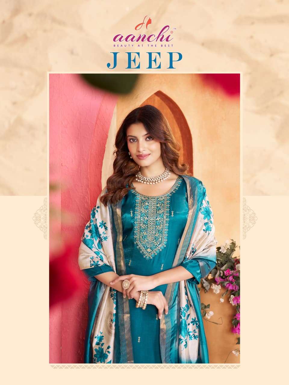 AANCHI JEEP NX ROMAN EMBROIDERY PUNJABI STITCHED DRESSES-00286