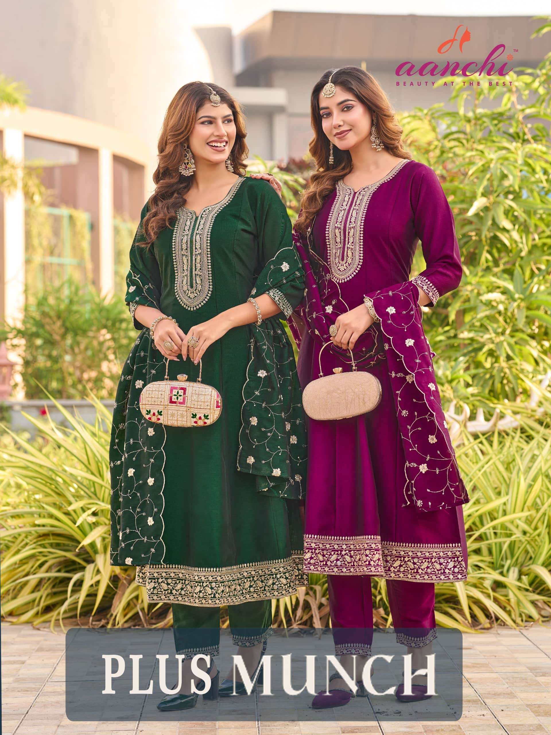 AANCHI PLUS MUNCH EMBROIDERY CRYSTAL SILK DRESSES-00286