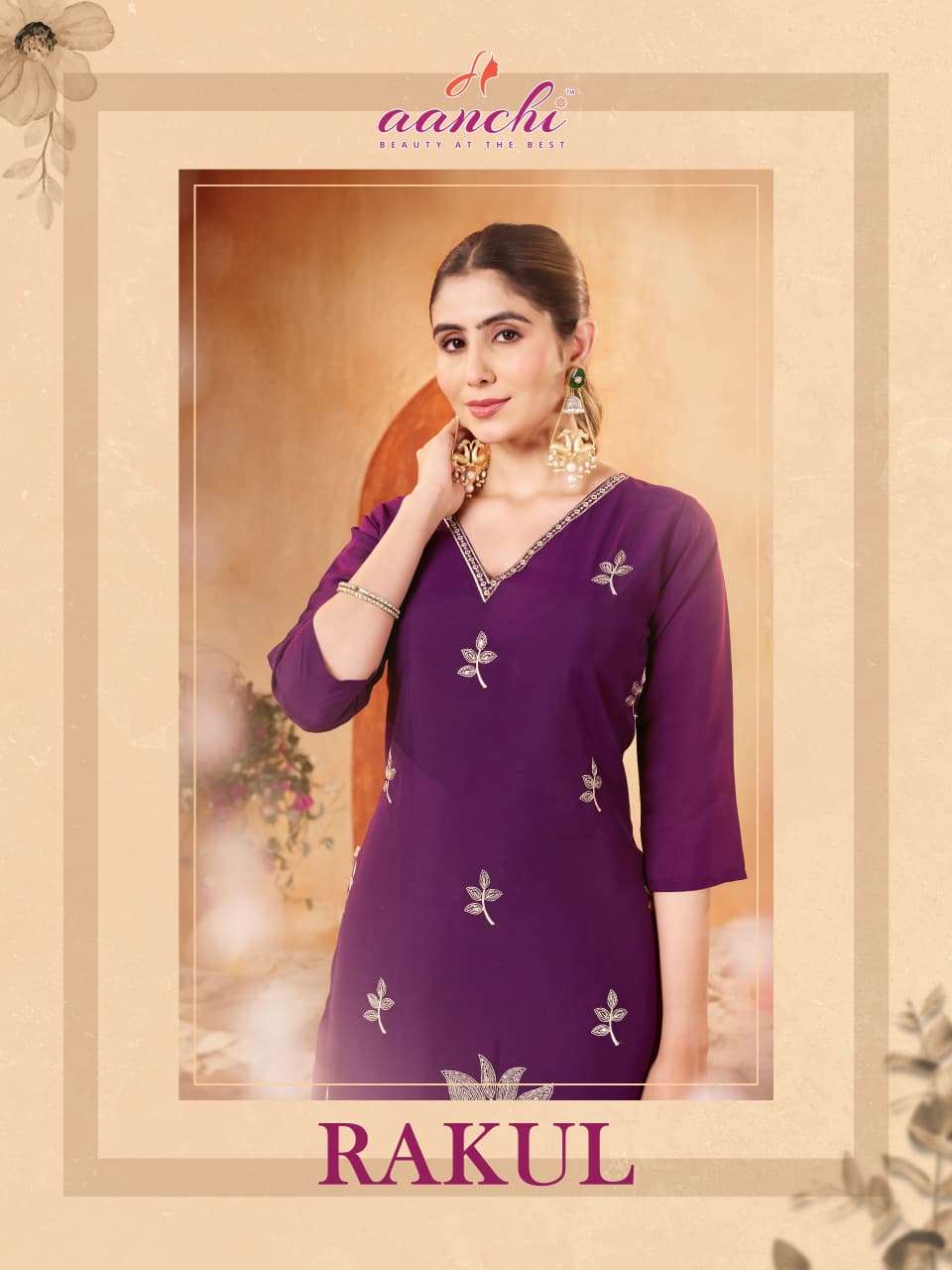 AANCHI RAKUL ROMAN SILK EMBROIDERY STRAIGHT CUT KURTIS-00286