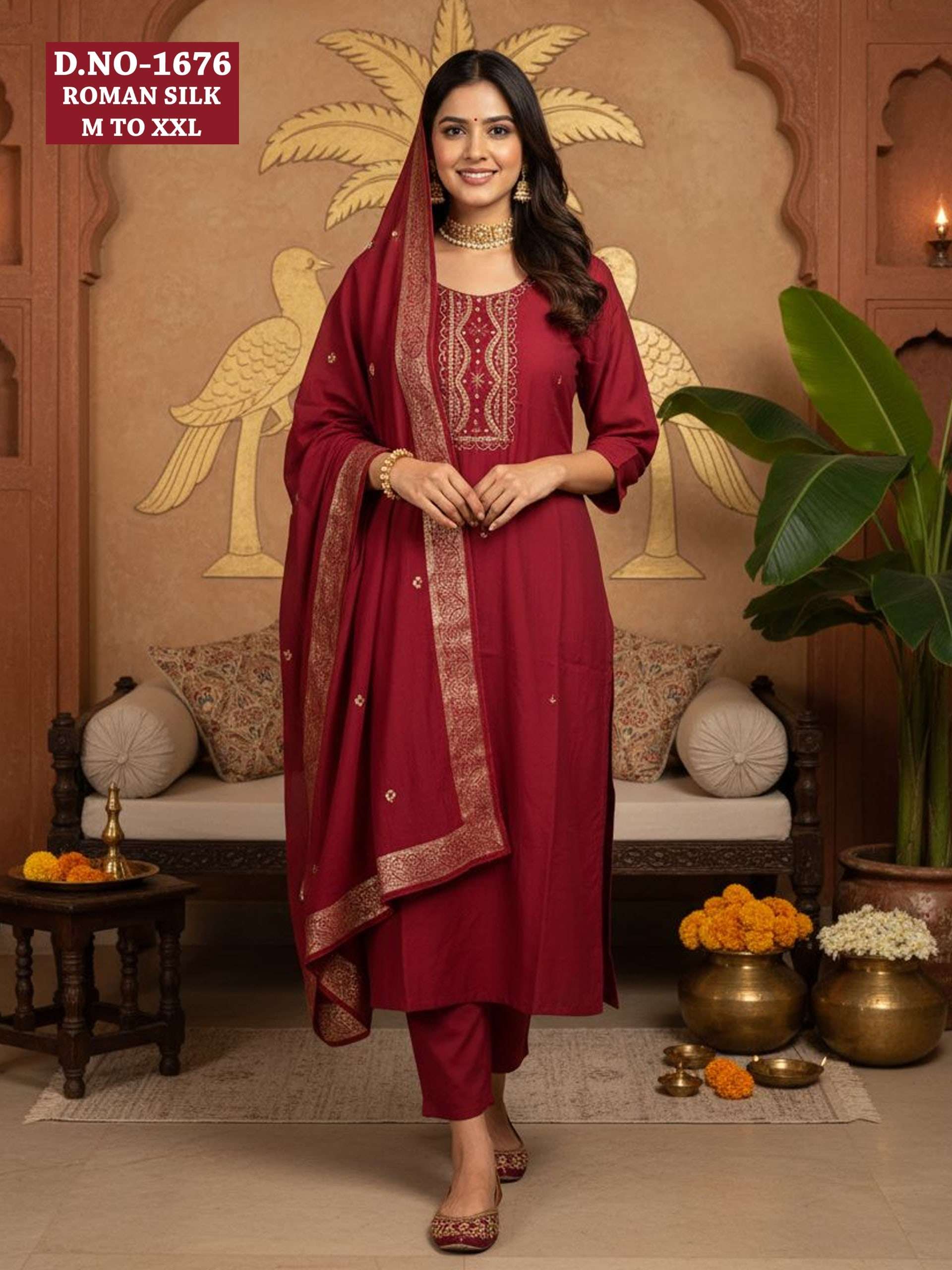 AARTI BY ASLIWHOLESALE ROMAN HANDWORK EMBROIDERY PUNJABI SUIT-00320