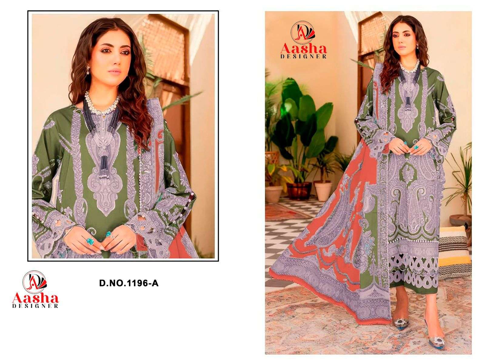 AASHA 1196 A TO B SERIES COTTON PRINTED EMBROIDERY DRESSES-00062