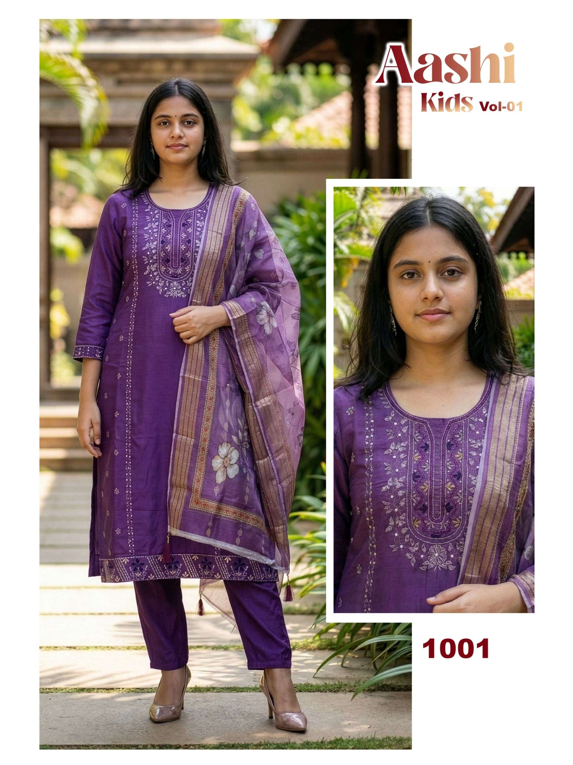 AASHI KIDS BY ASLIWHOLESALE ROMAN SILK EMBROIDERY DRESSES WITH DUPTTA-00320
