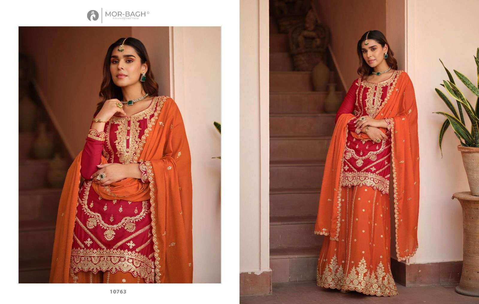 AASHIRWAD CREATION RICHA 10763 TO 10765 SERIES PURE CHINON SILK DRESSES-00150