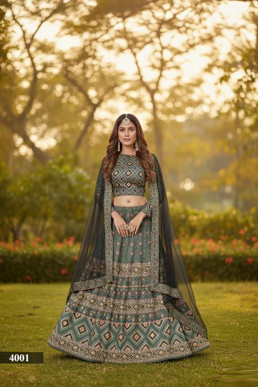 AAWIYA 4001 COLOUR AJMERI SILK SEMI-STITCHED LEHENGAS-00060