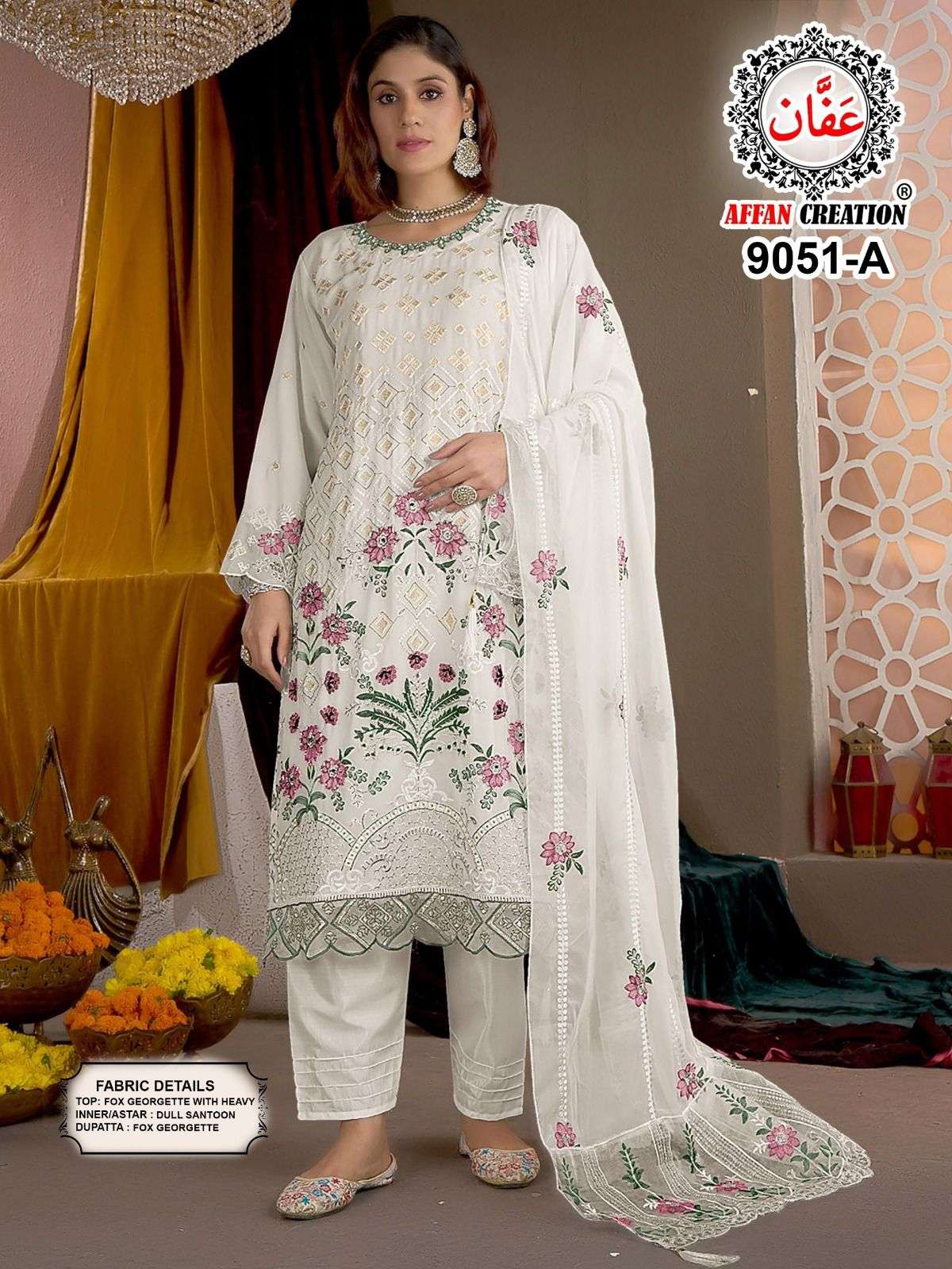 AFFAN CREATION 9051 SEIRES PURE FAUX GEORGETTE EMBROIDERY PAKISTANI DRESS-00201