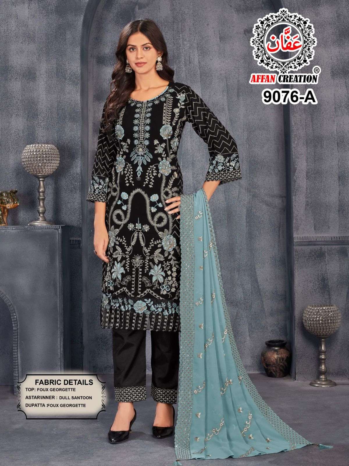 AFFAN CREATION 9076 SEIRES PURE FAUX GEORGETTE EMBROIDERY PAKISTANI DRESSES-00201