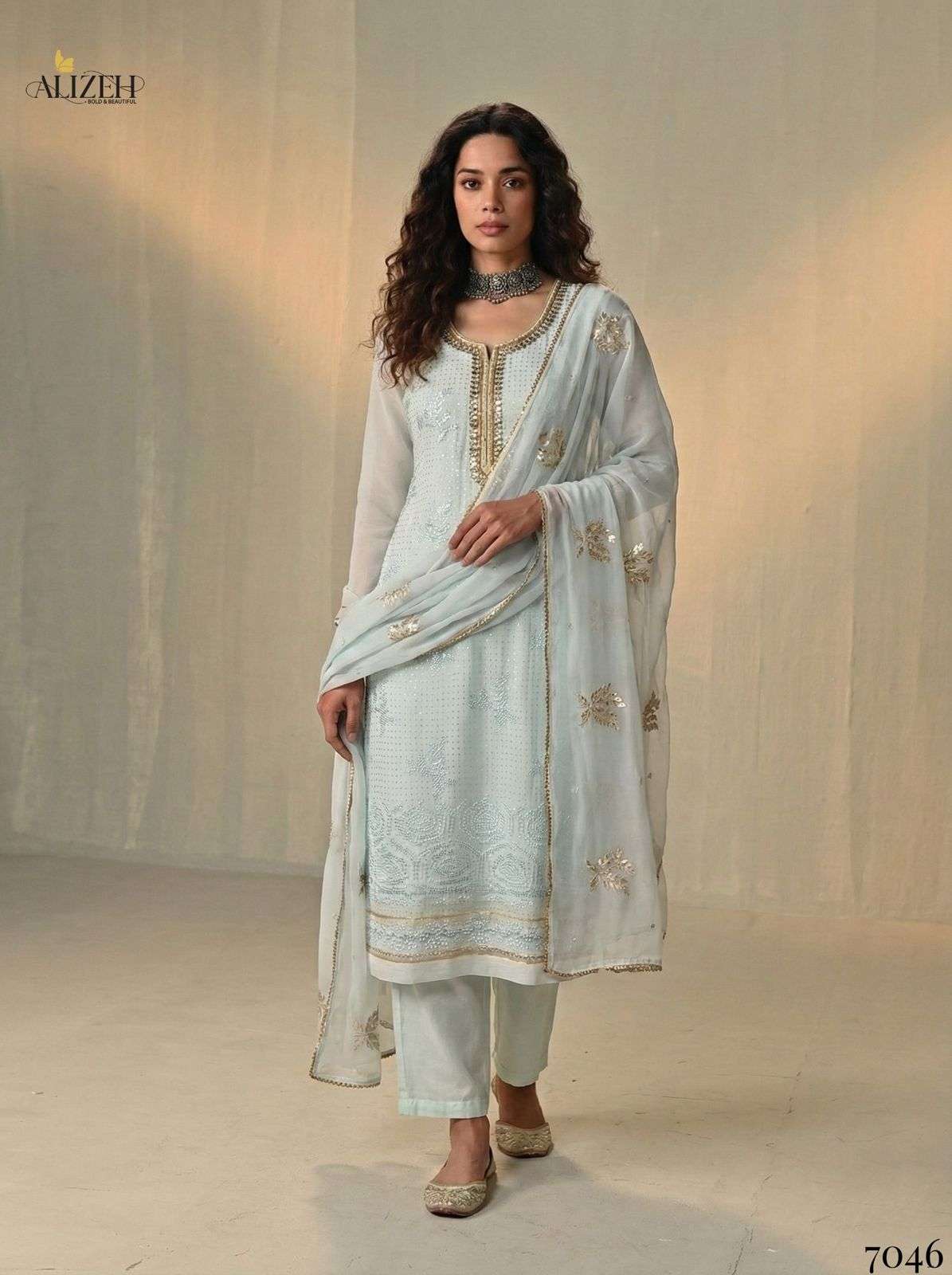 ALIZEH 7046 TO 7049 COLOUR PAKISTANI GEORGETTE EMBROIDERY SUITS-00001