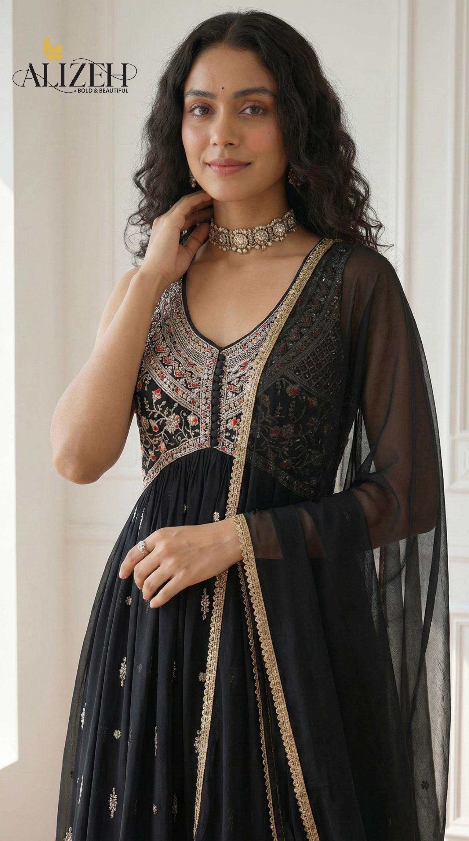ALIZEH 7062 TO 7065 COLOUR GEORGETTE STITCHED EMBROIDERY SHARARA DRESSES-00001