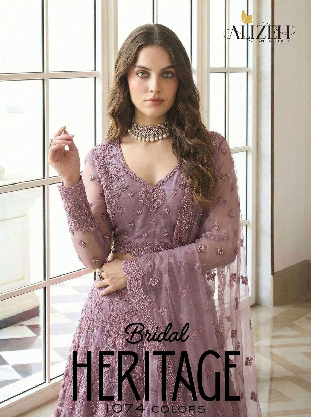 ALIZEH BRIDAL HERITAGE 1074 COLOUR BUTTERFLY NET LEHENGAS-00001