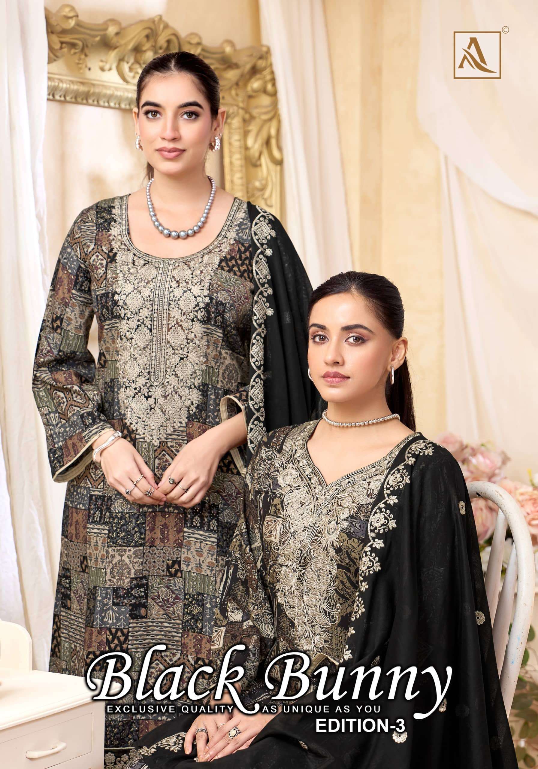 ALOK SUIT BLACK BUNNY VOL-03 2001 TO 2006 SERIES PURE VISCOSE RAYON EMBROIDERY DRESSES-00011