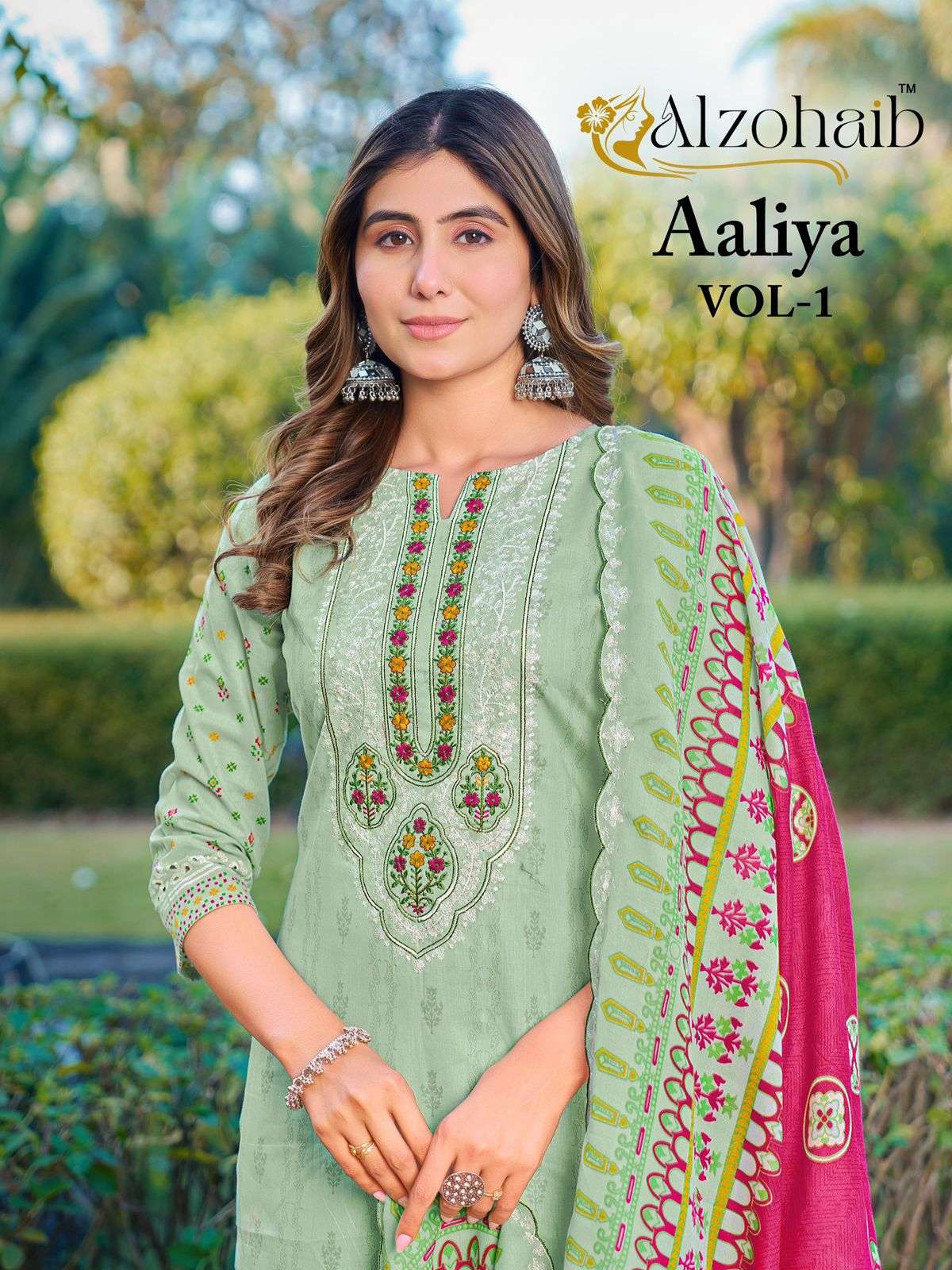 ALZOHAIB AALIYA VOL-01 1450 TO 1453 SERIES COTTON EMBROIDERY PAISATNI DRESSES-00201