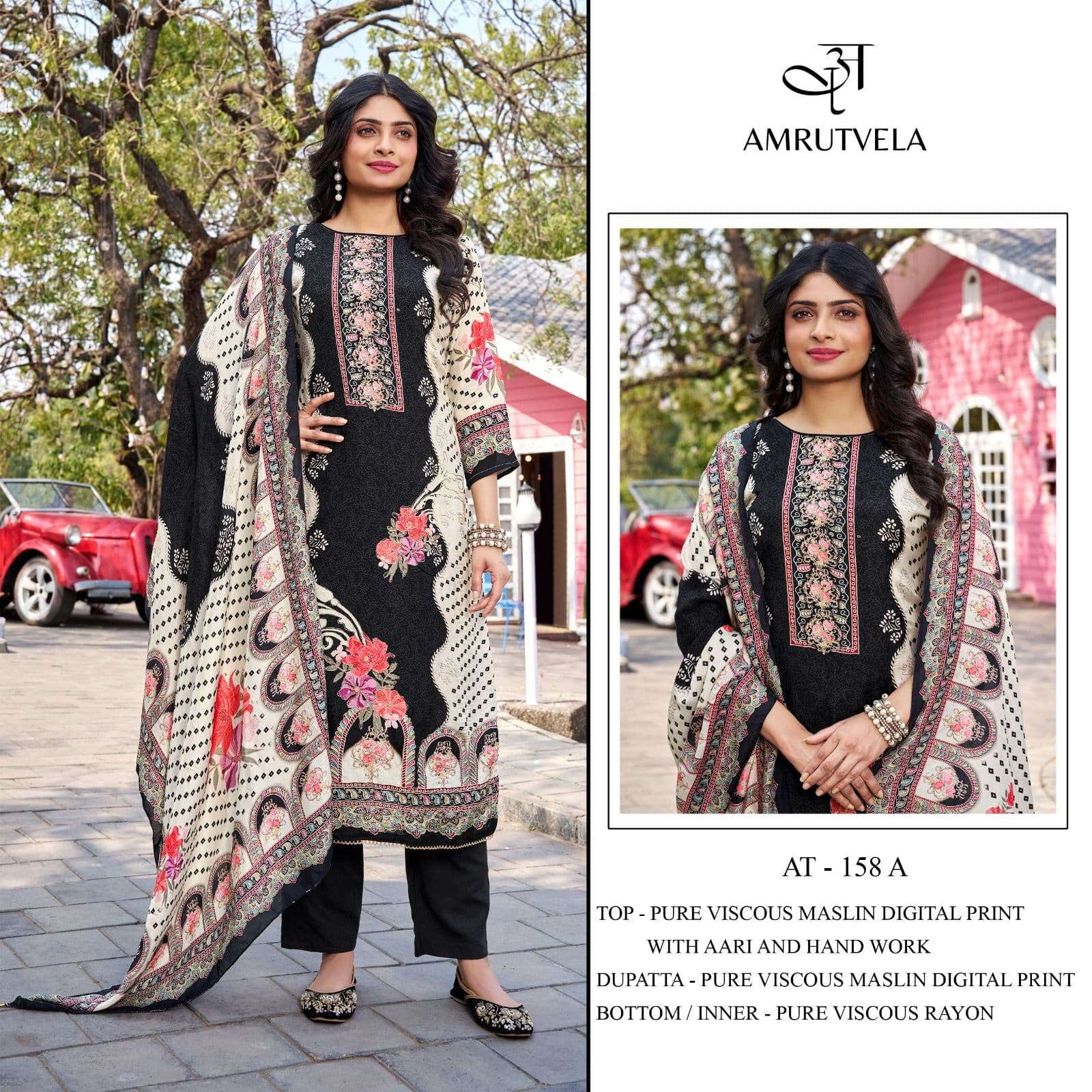 AMRUTVELA AT-158 A TO C SERIES MUSLIN PRINTED DRESSES-00201
