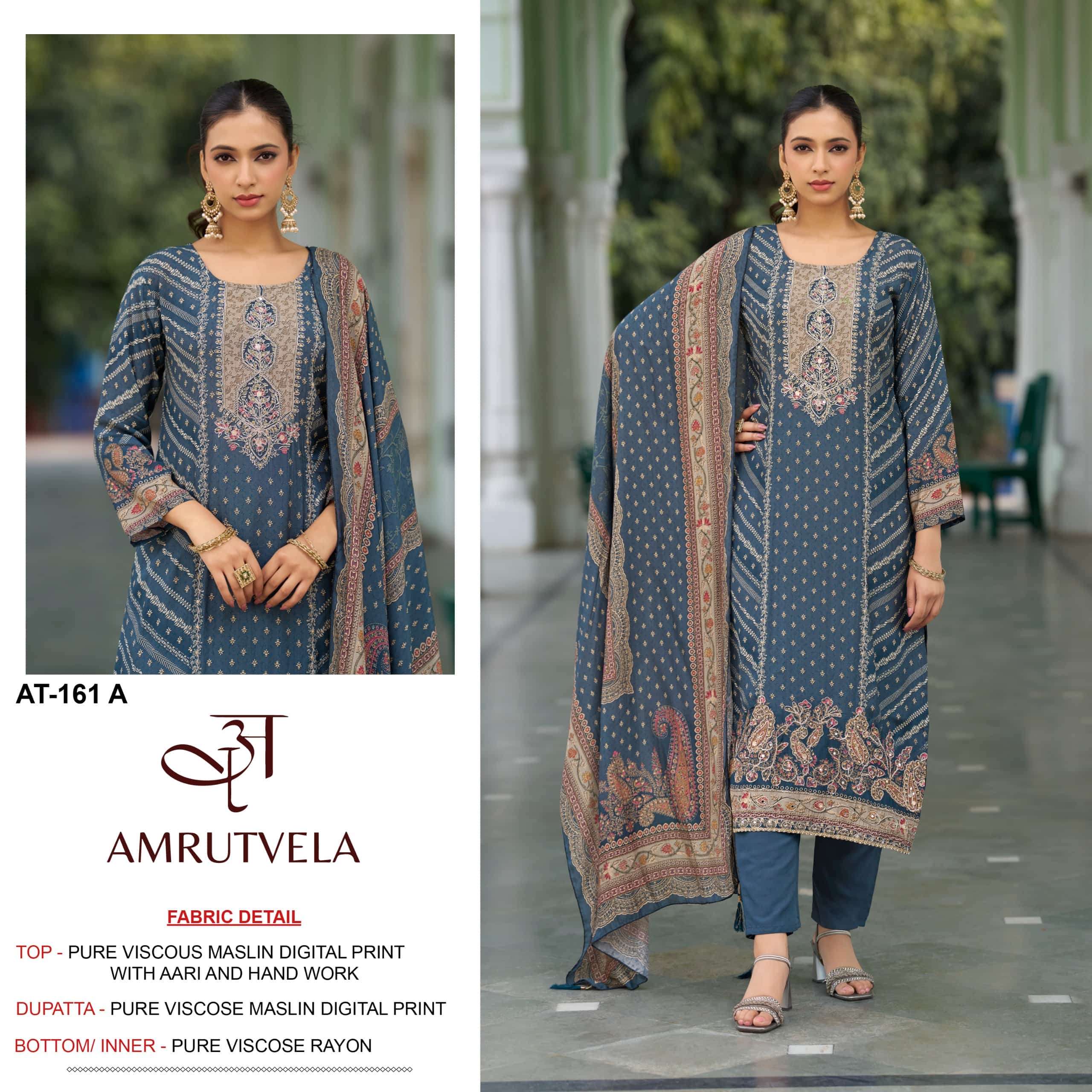 AMRUTVELA AT-161 A TO D SERIES VISCOSE MUSLIN PRINTED DRESSES-00201