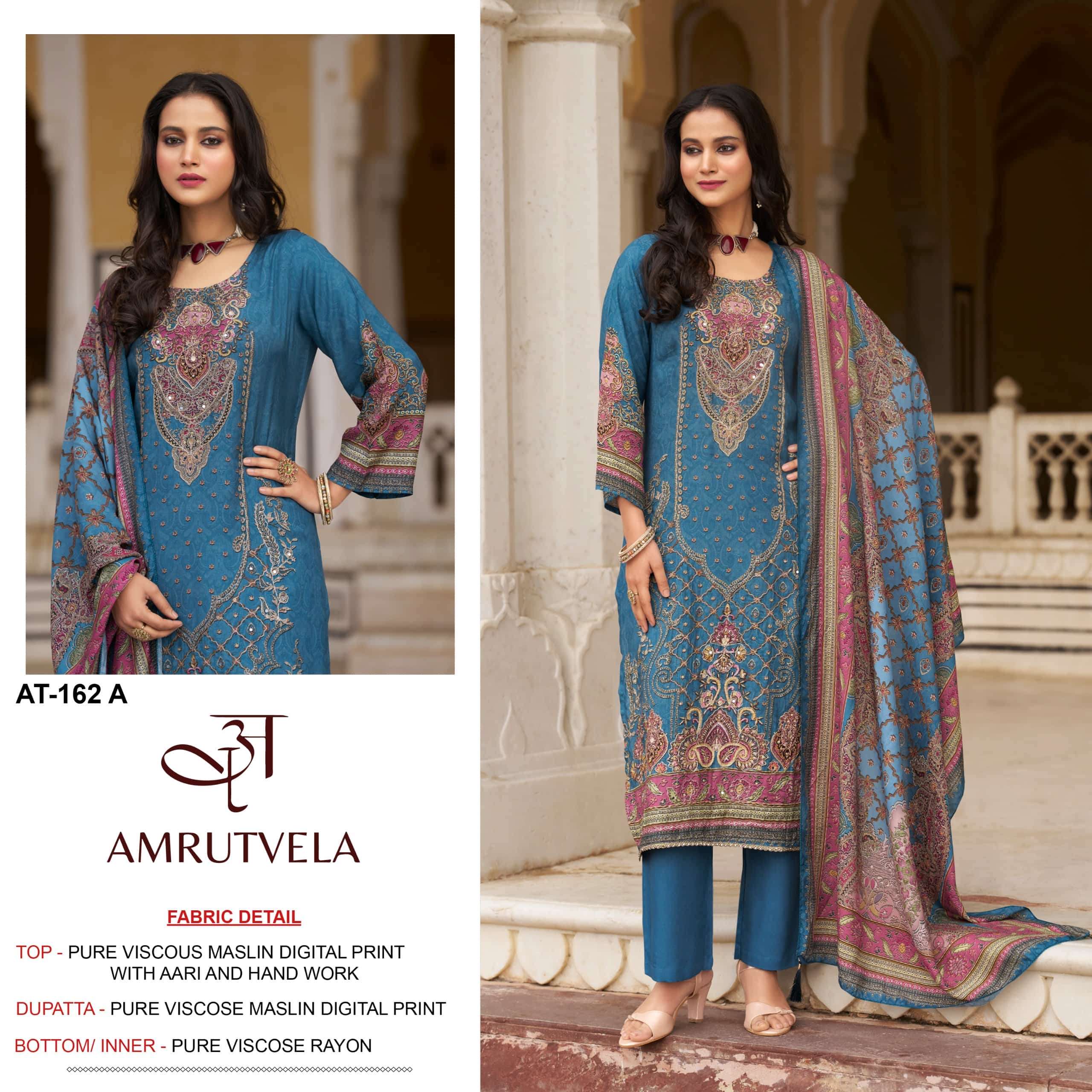 AMRUTVELA AT-162 A TO D SERIES VISCOSE MUSLIN PRINTED DRESSES-00201