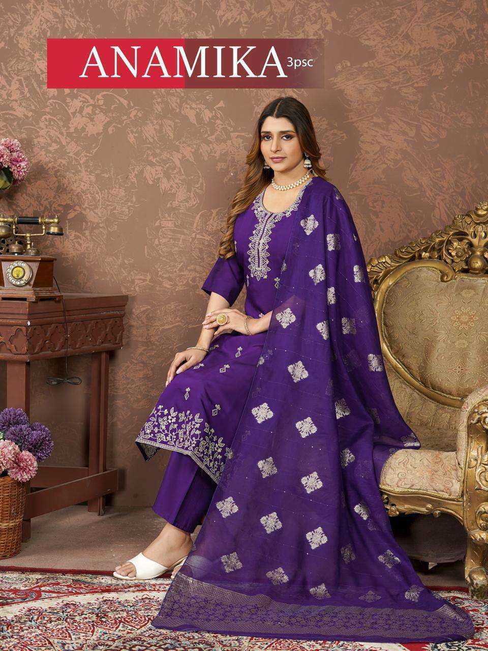 ANAMIKA BY ASLIWHOLESALE ROMAN SILK EMBROIDERY STITCHED DRESSES-00320