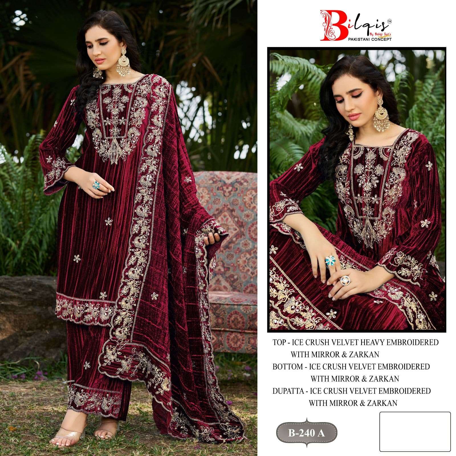 BILQIS B-240 A TO D SERIES VELVET EMBROIDERY PAKISATNI DRESSES-00011